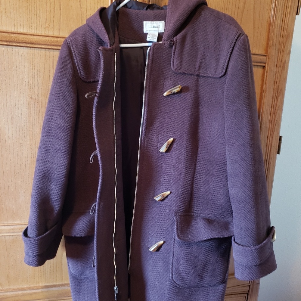 L.L. Bean wool brown pea coat Size L petite